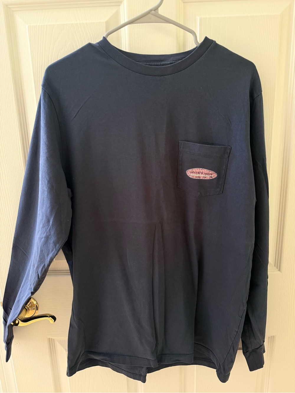 Vineyard Vines Navy Long Sleeve Pocket Tee with Orange Logo